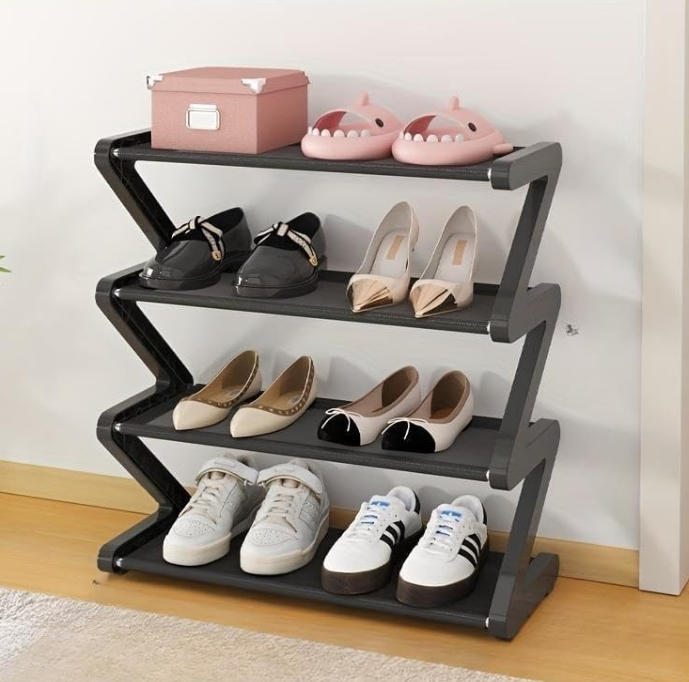 Easy-To-Assemble 4-Tier Z-Shaped Stackable Shoe Rack