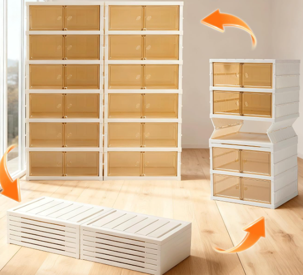 Foldable Plastic Shoe Cabinet With Clear Magnetic Doors - Image 2