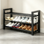 Minimalist 3-Tier Square-Frame Iron Shoe Rack – Multifunctional Freestanding Home Shoe Organizer