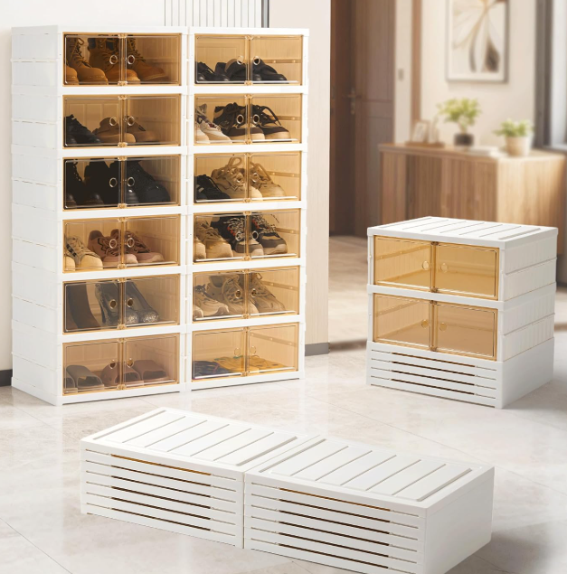 Foldable Plastic Shoe Cabinet With Clear Magnetic Doors