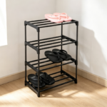 4-Tier Minimalist Metal-Slat Shoe Rack – Easy-to-Assemble Corner Unit for Small Spaces