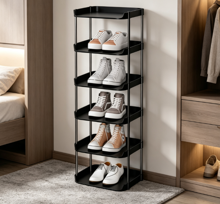 Narrow Vertical Multi-Tier Easy-Assembly Shoe Rack – Space-Saving Metal Floor-Standing Unit for Narrow Gaps - Image 2