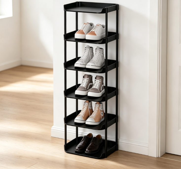 Narrow Vertical Multi-Tier Easy-Assembly Shoe Rack – Space-Saving Metal Floor-Standing Unit for Narrow Gaps