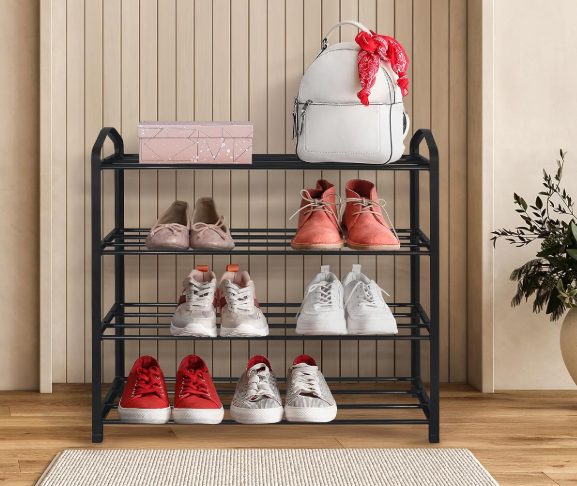 4-Tier Reinforced Metal Frame Shoe Rack (Easy Assembly)