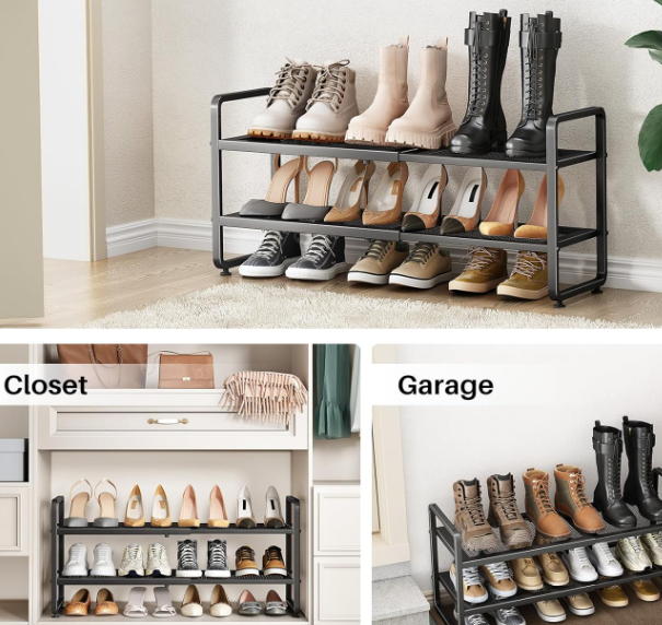 Expandable 2-Tier Metal Stackable Shoe Rack With Adjustable Height - Image 2