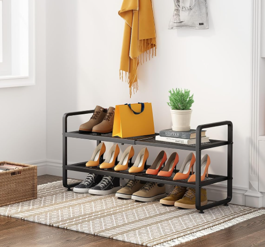 Expandable 2-Tier Metal Stackable Shoe Rack With Adjustable Height