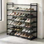 Wide, High-Capacity 7-Tier Easy-to-Assemble Shoe Rack – Freestanding Iron Unit with Mesh Side Guards