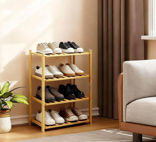 4-Tier Compact Multifunctional Bamboo Shoe Rack - Image 2