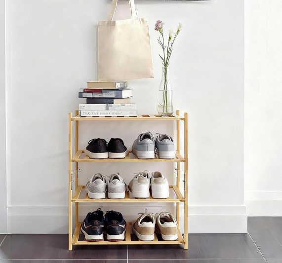 4-Tier Compact Multifunctional Bamboo Shoe Rack