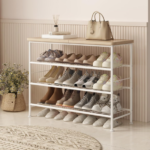 4-Tier Freestanding Metal Shoe Rack with Top Shelf