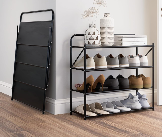 4-Tier Foldable Solid Metal Shoe Rack (No Assembly Required)
