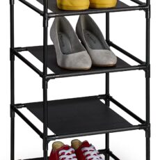 4-Tier Narrow Shoe Rack – Metal Frame & Fabric Shelves – Interlocking Assembly – Entryway Storage