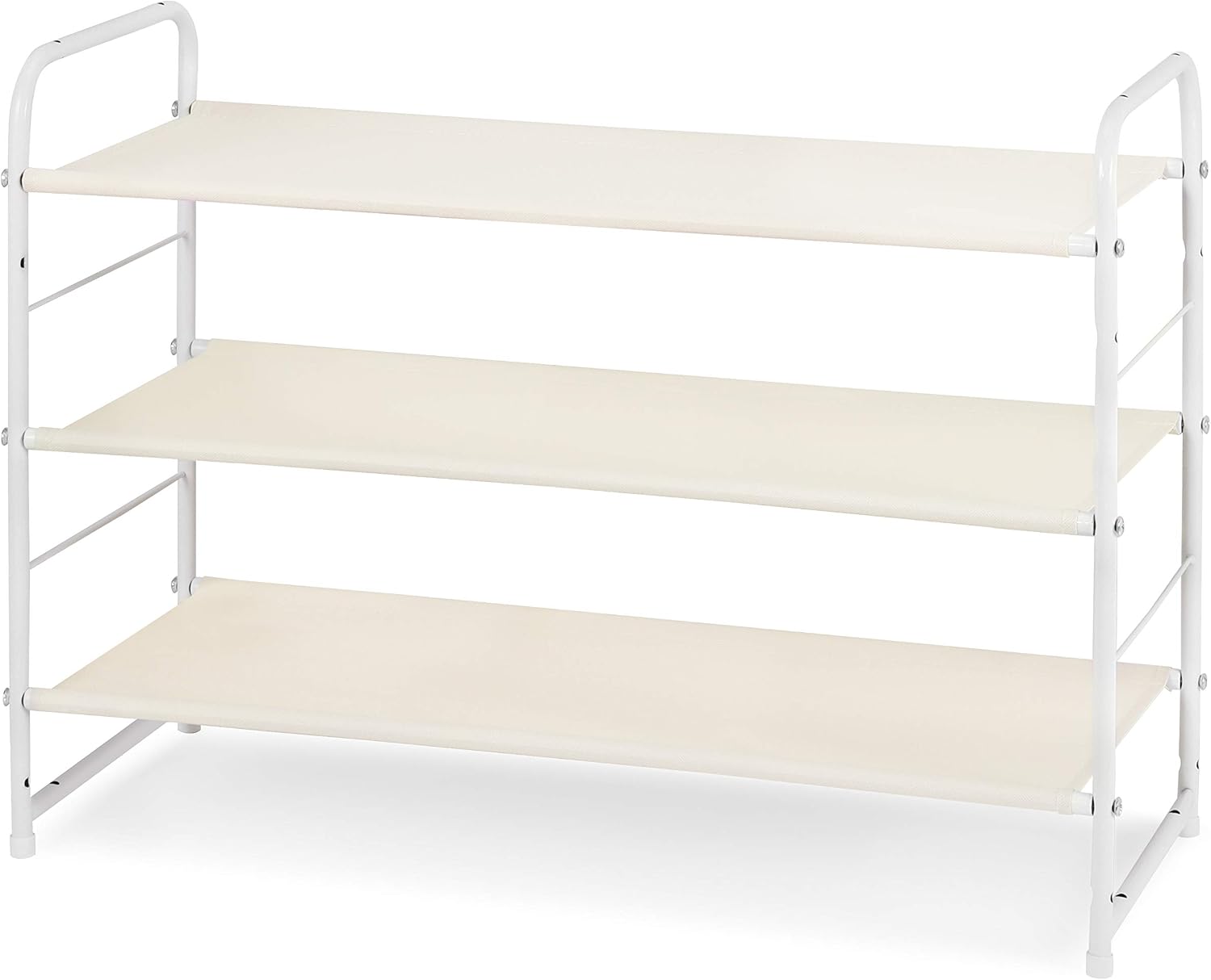 3-Tier Stackable Shoe Rack – Adjustable Fabric Shoe Organizer (White)