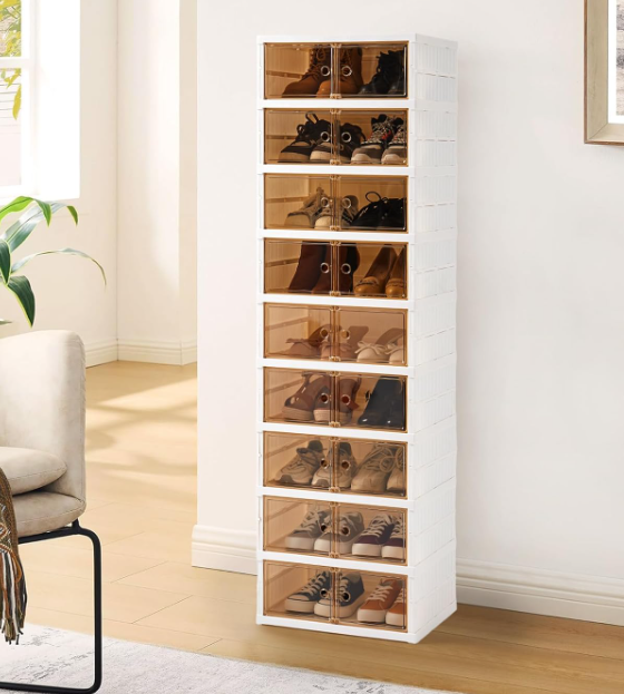 Foldable Stackable Clear Plastic Shoe Rack With Doors - Image 2
