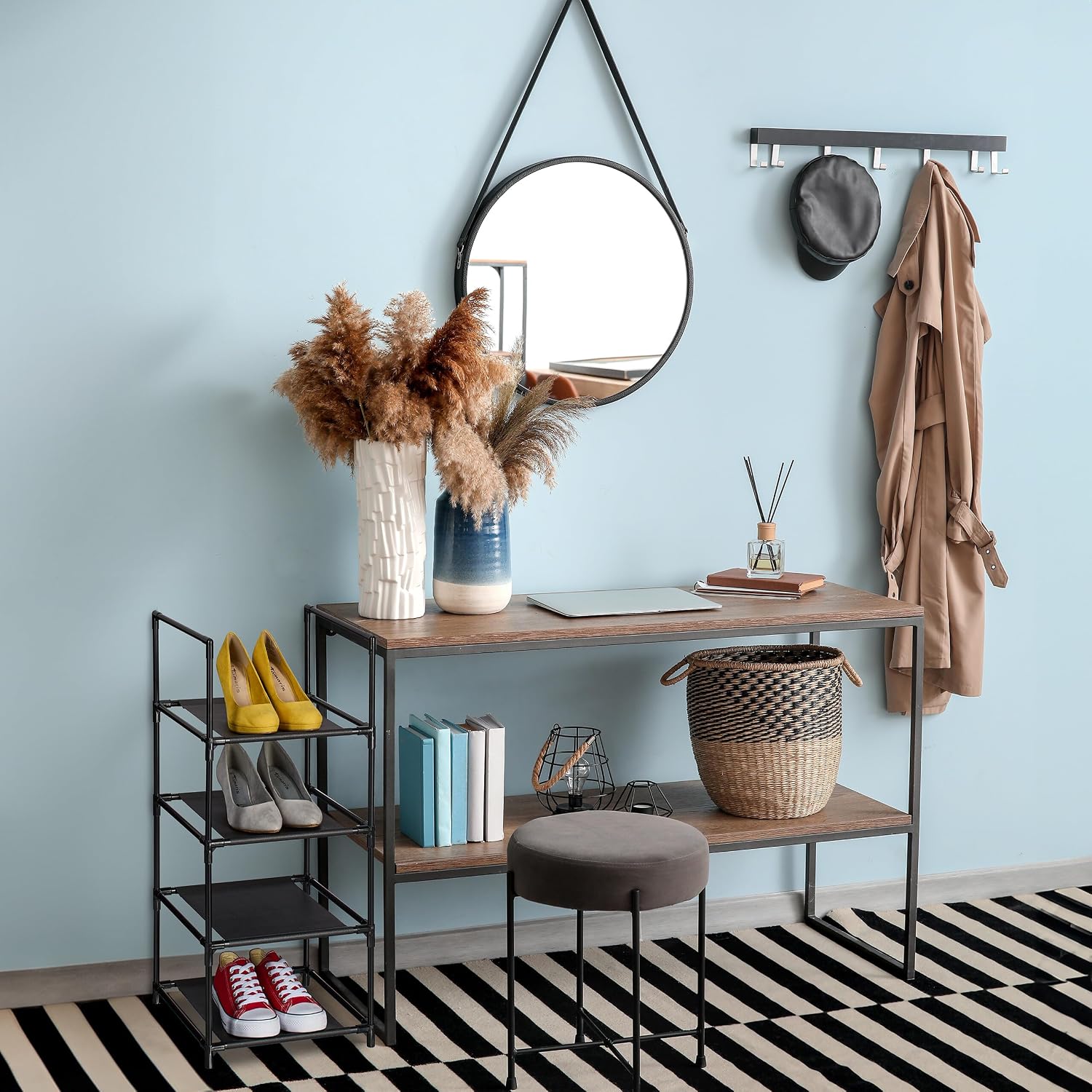 4-Tier Narrow Shoe Rack – Metal Frame & Fabric Shelves – Interlocking Assembly – Entryway Storage - Image 2